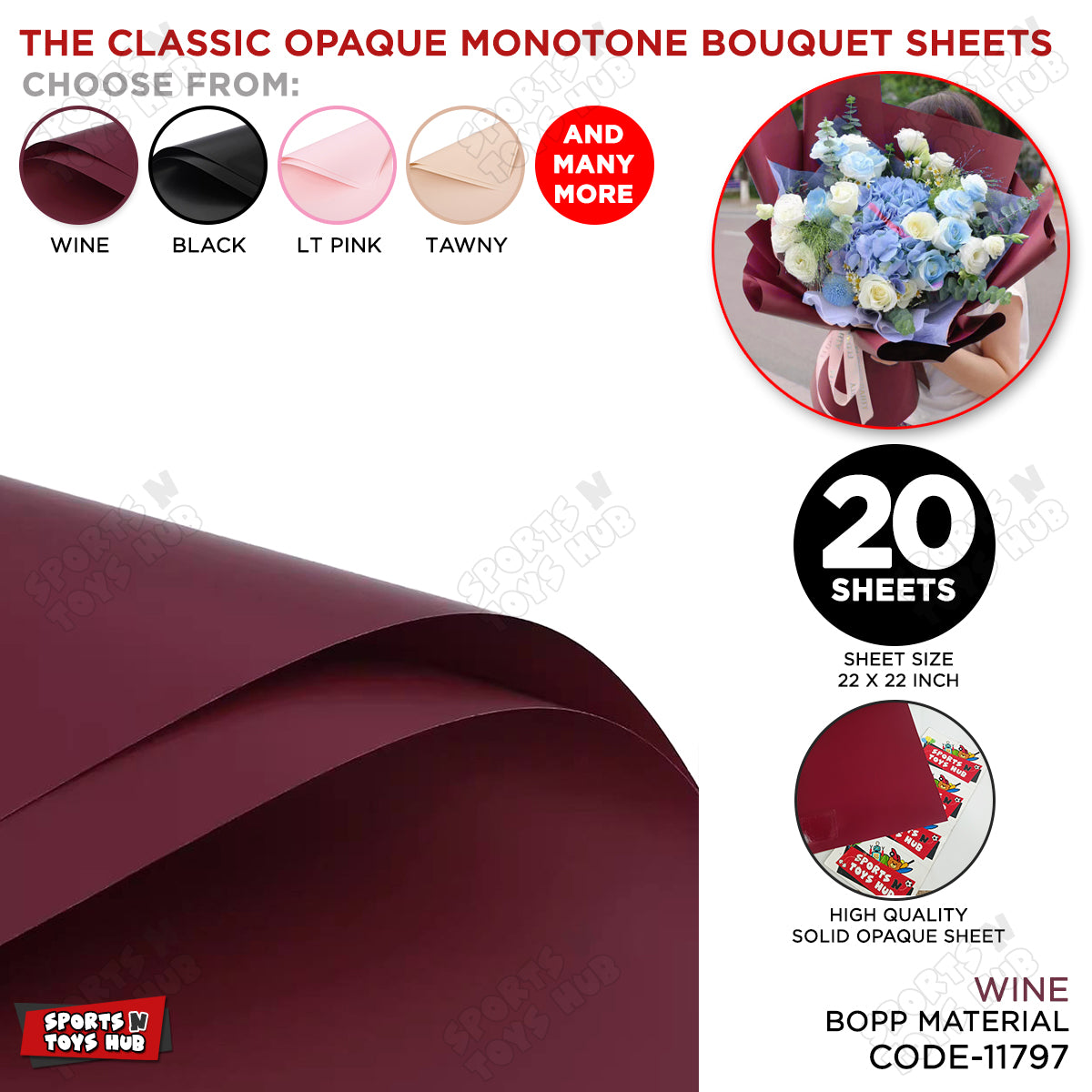 The Classic Opaque Monotone Plain Solid Color Opaque Mate Bouquet Sheets
