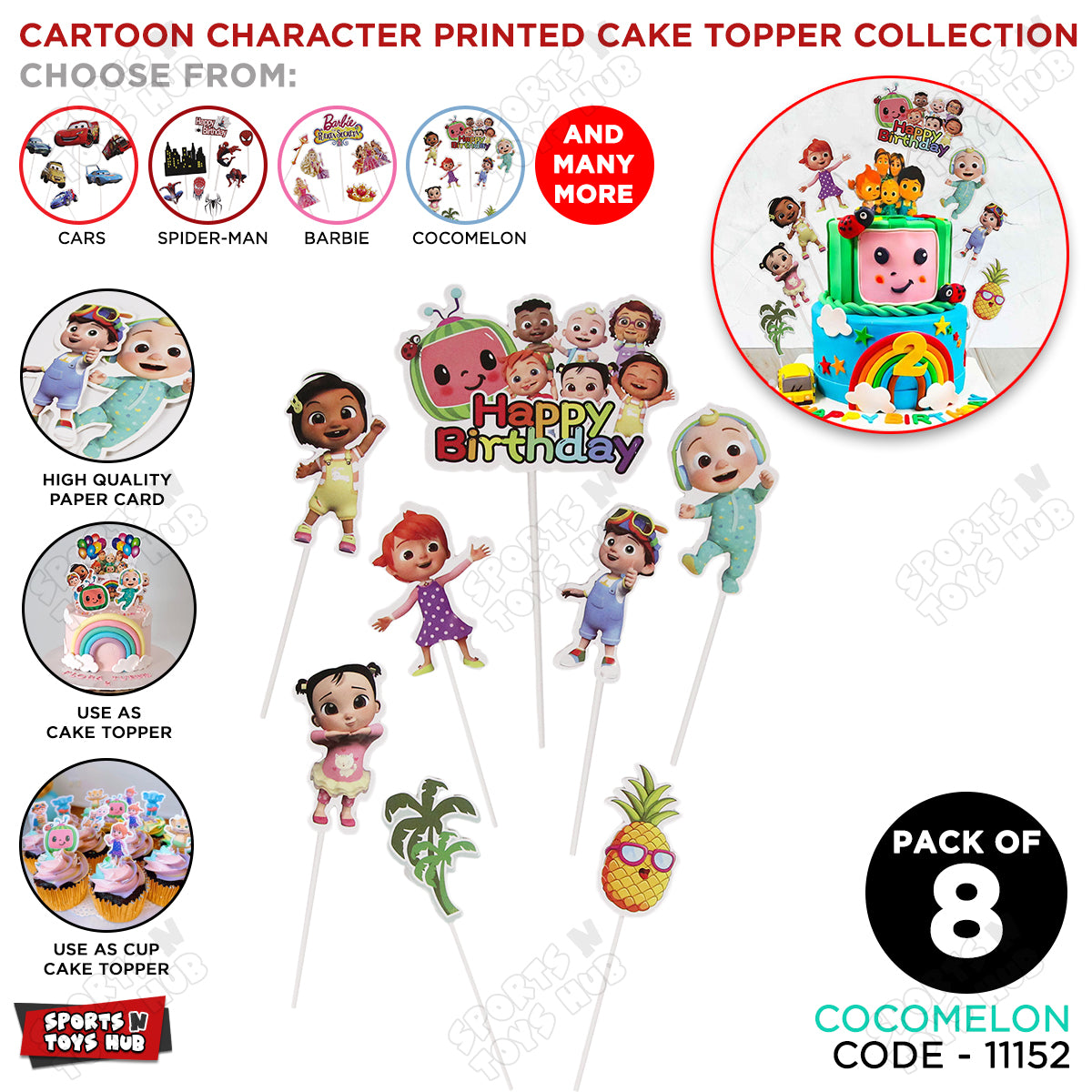 Cartoon Characters HBD C0C0-Melon Doll Cake Topper - 8 Pcs