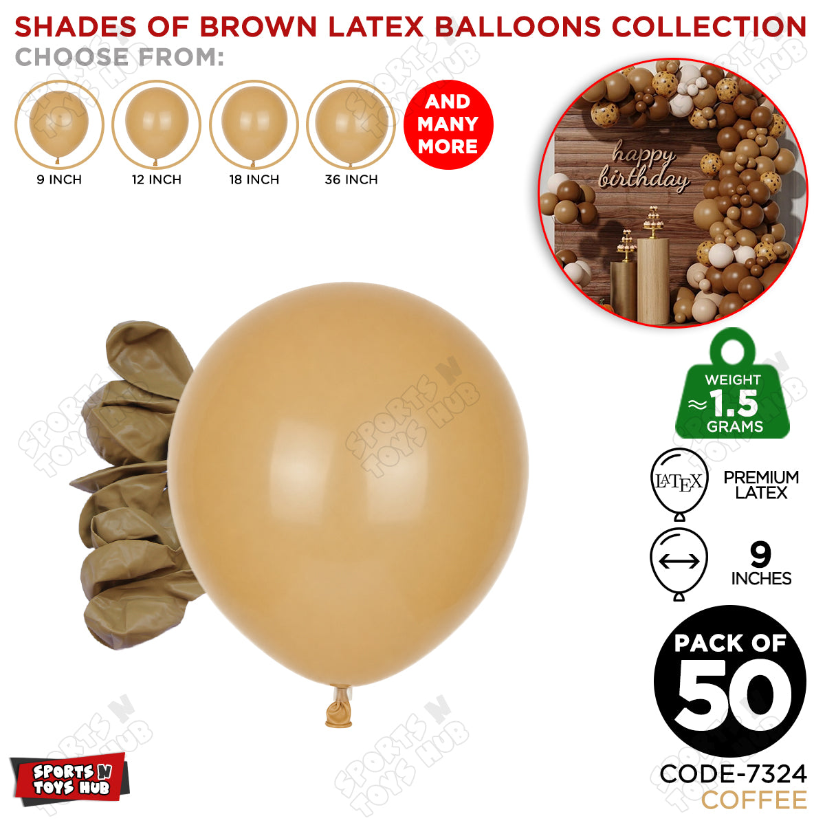 Coffee Latex Balloons Available In 9, 12, 18 & 36 Inch Sizes