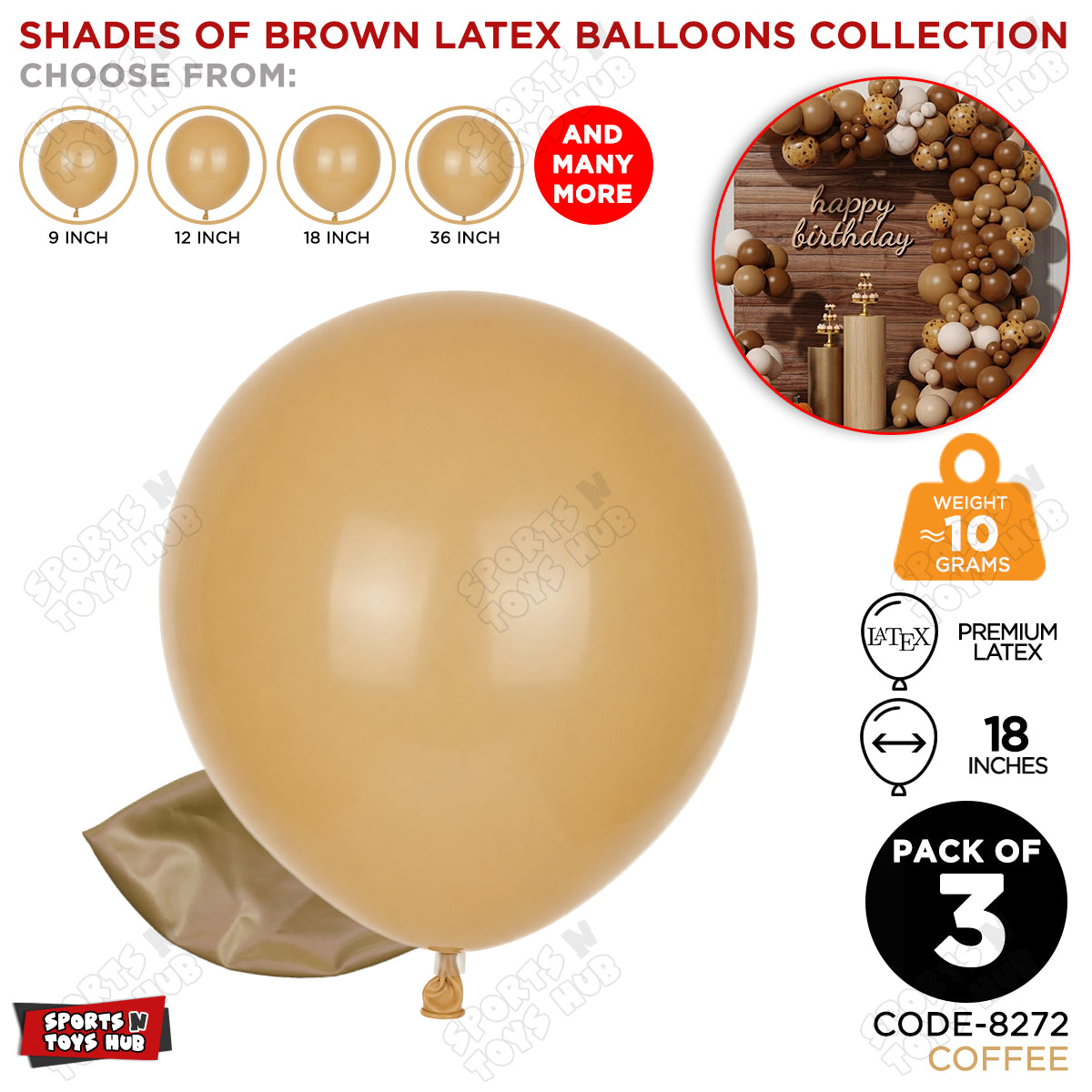 Coffee Latex Balloons Available In 9, 12, 18 & 36 Inch Sizes