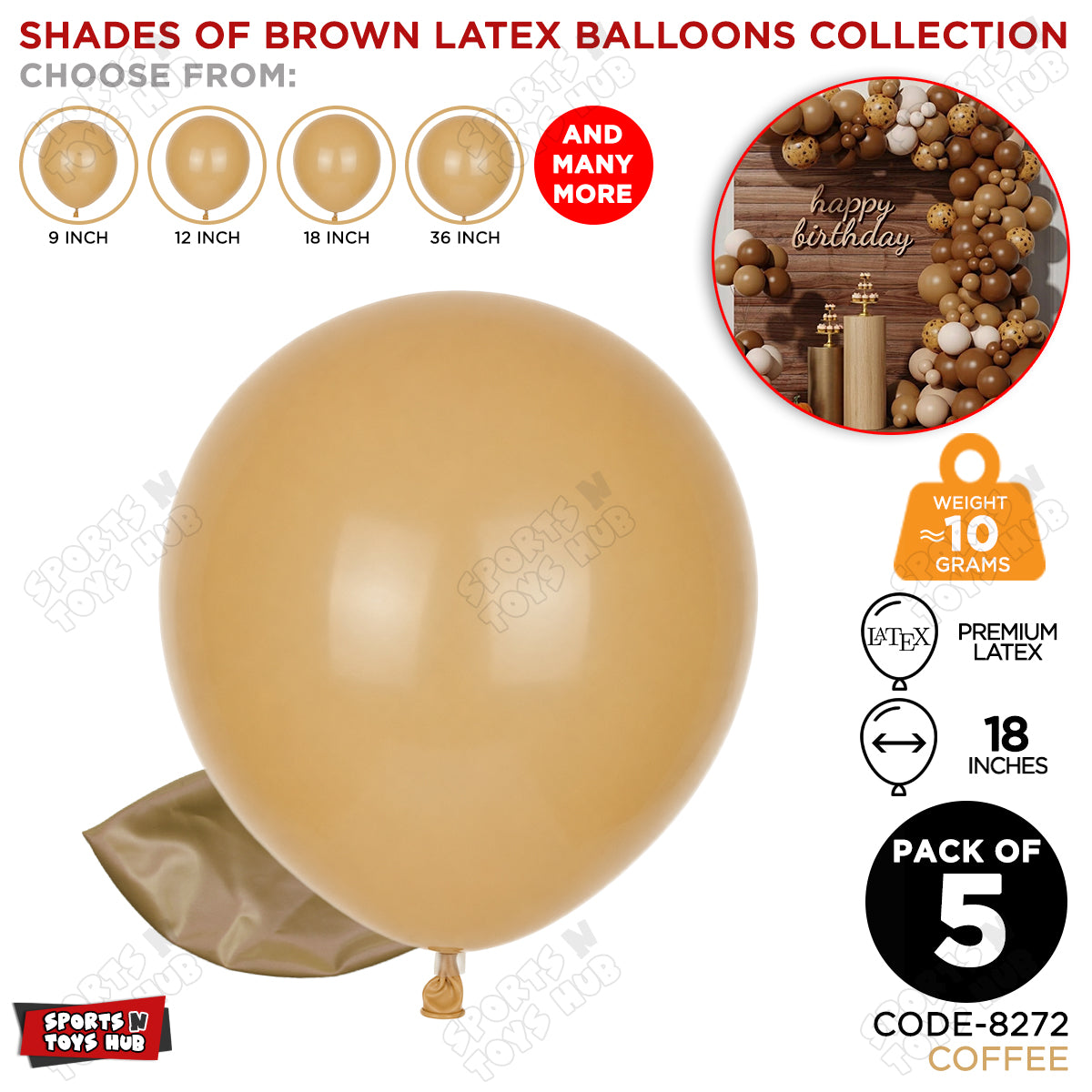 Coffee Latex Balloons Available In 9, 12, 18 & 36 Inch Sizes