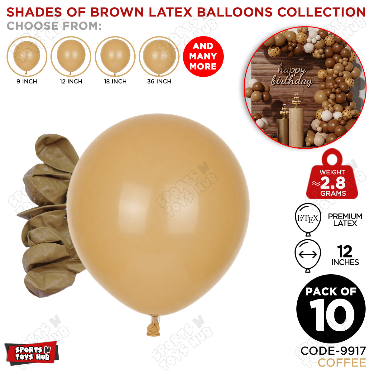 Coffee Latex Balloons Available In 9, 12, 18 & 36 Inch Sizes