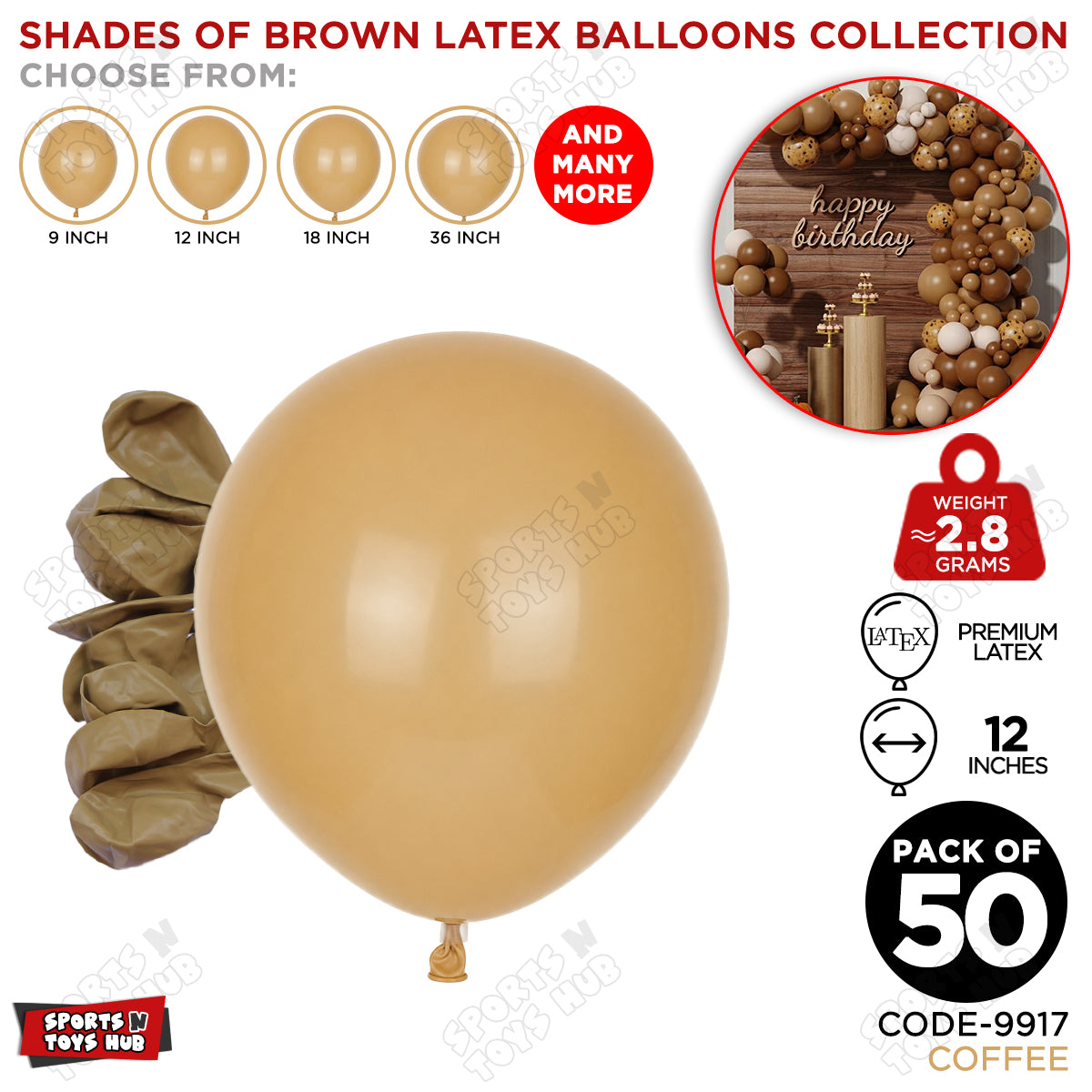 Coffee Latex Balloons Available In 9, 12, 18 & 36 Inch Sizes