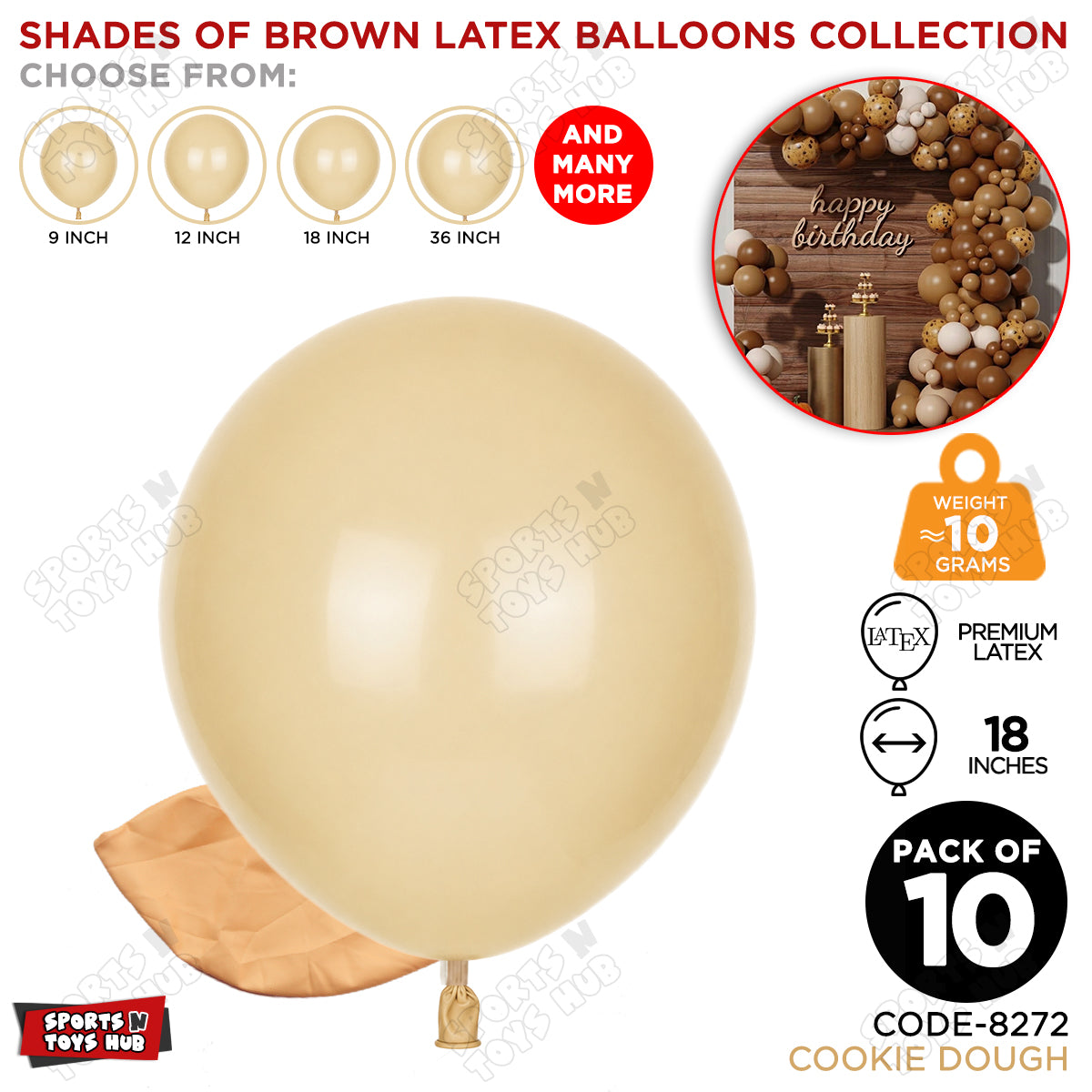 Cookie Dough Latex Balloons Available In 9, 12, 18 & 36 Inch Sizes