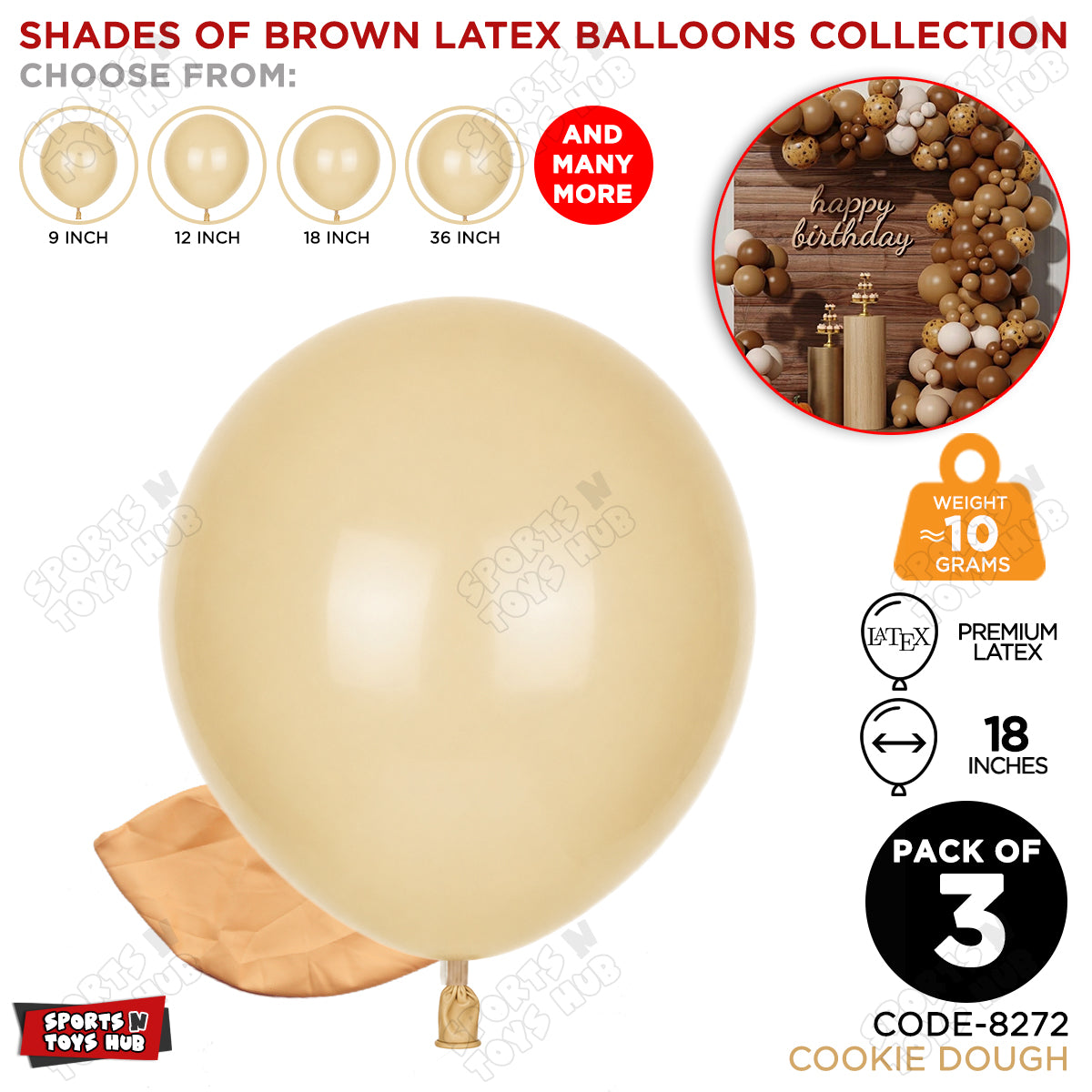 Cookie Dough Latex Balloons Available In 9, 12, 18 & 36 Inch Sizes