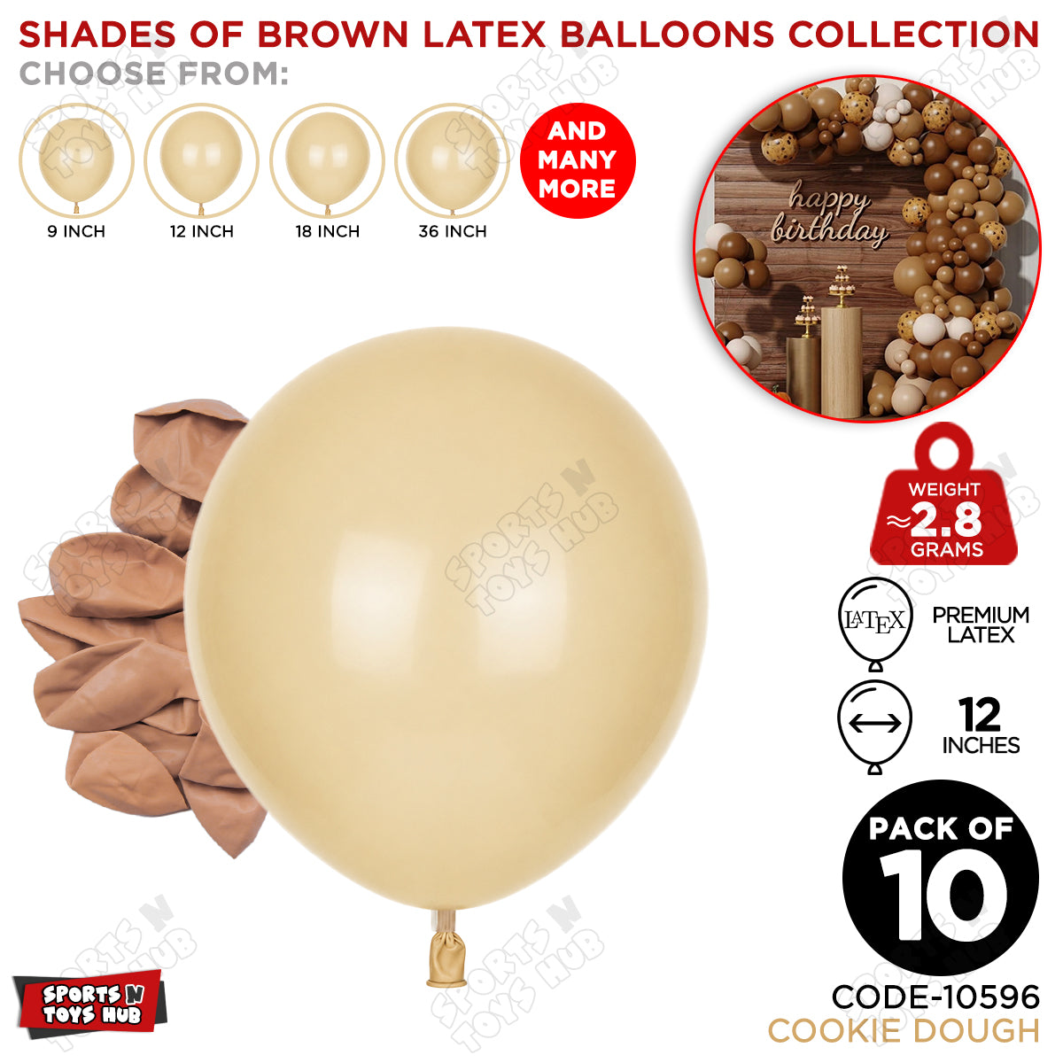 Cookie Dough Latex Balloons Available In 9, 12, 18 & 36 Inch Sizes