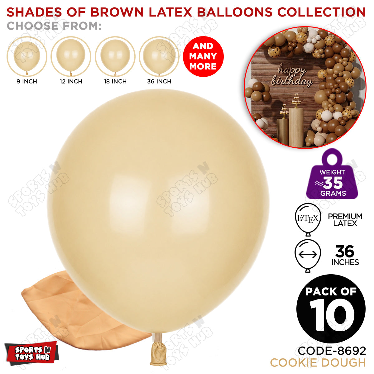 Cookie Dough Latex Balloons Available In 9, 12, 18 & 36 Inch Sizes