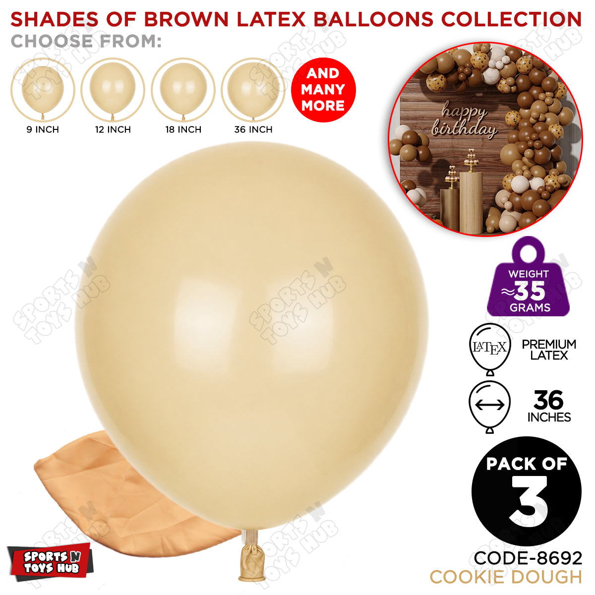 Cookie Dough Latex Balloons Available In 9, 12, 18 & 36 Inch Sizes