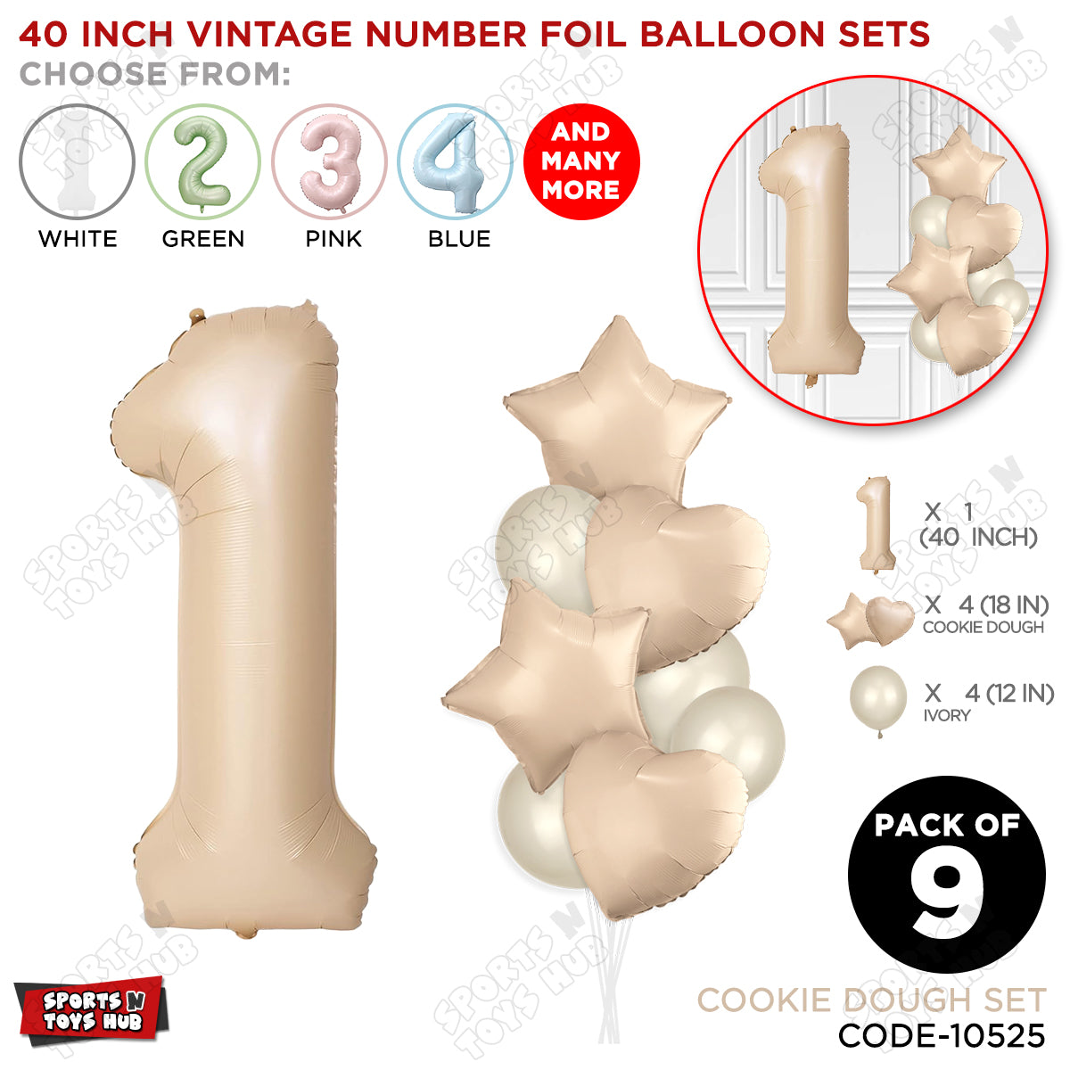 Cookie Dough Color 40 Inch Number Foil Balloon Set
