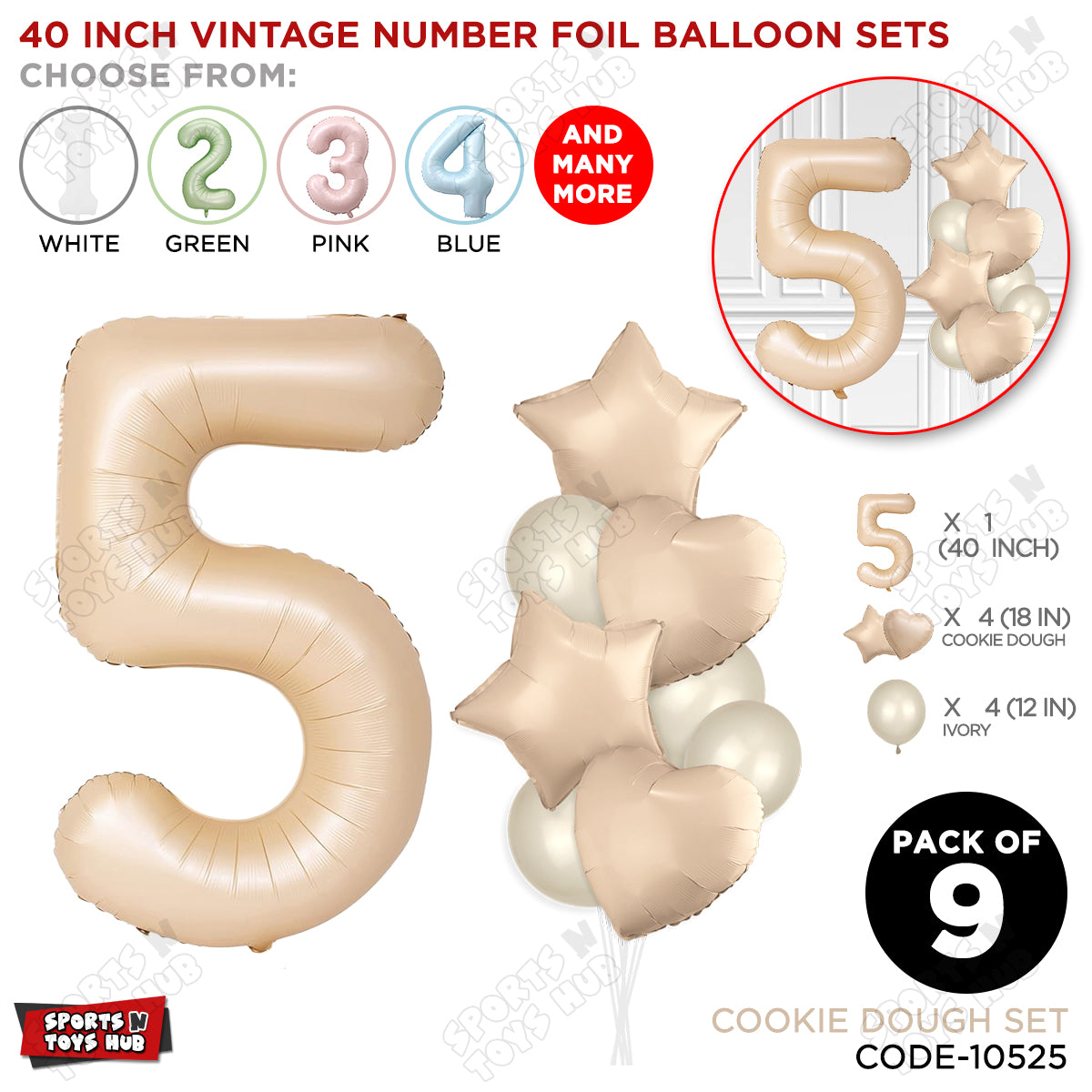 Cookie Dough Color 40 Inch Number Foil Balloon Set