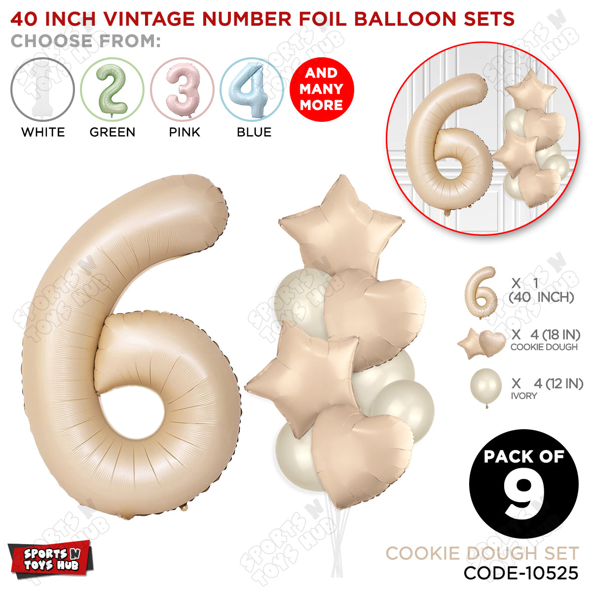 Cookie Dough Color 40 Inch Number Foil Balloon Set