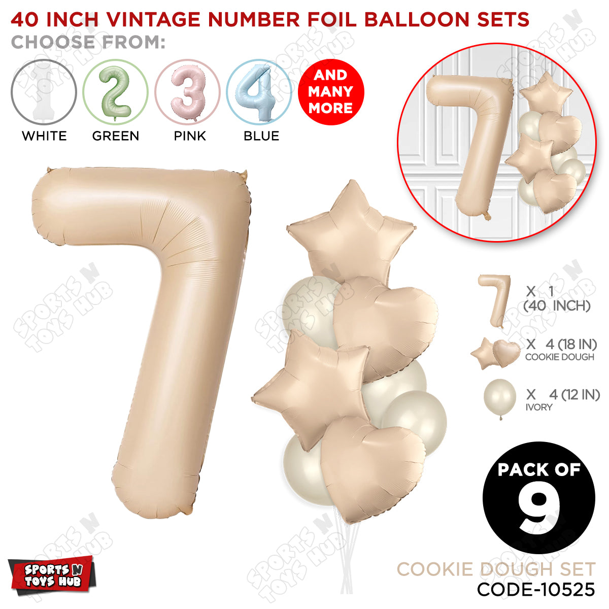 Cookie Dough Color 40 Inch Number Foil Balloon Set