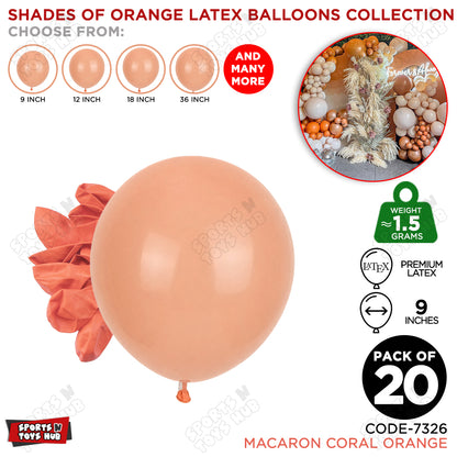 Coral Orange Latex Balloons Available In 9, 12, 18 & 36 Inch Sizes