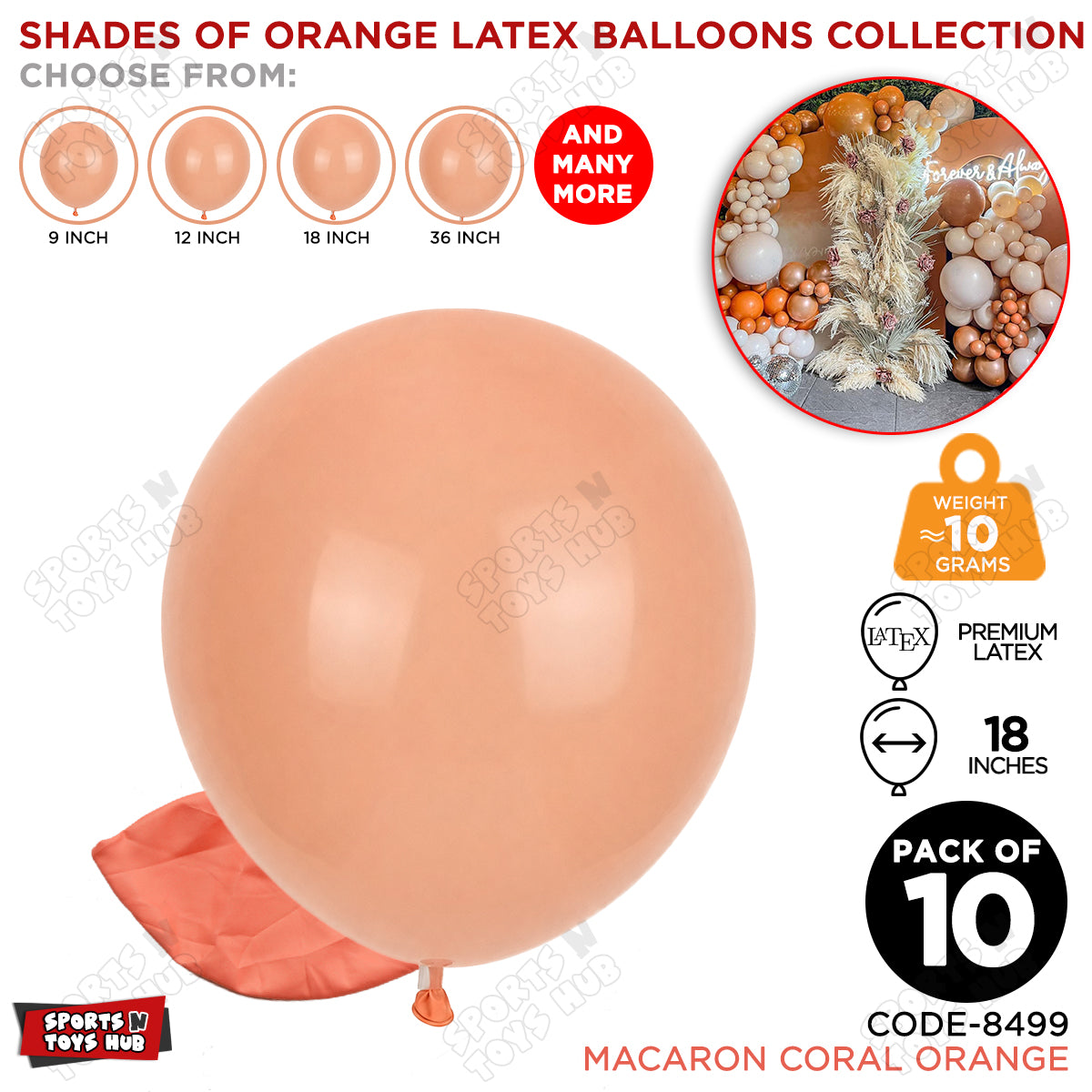 Coral Orange Latex Balloons Available In 9, 12, 18 & 36 Inch Sizes