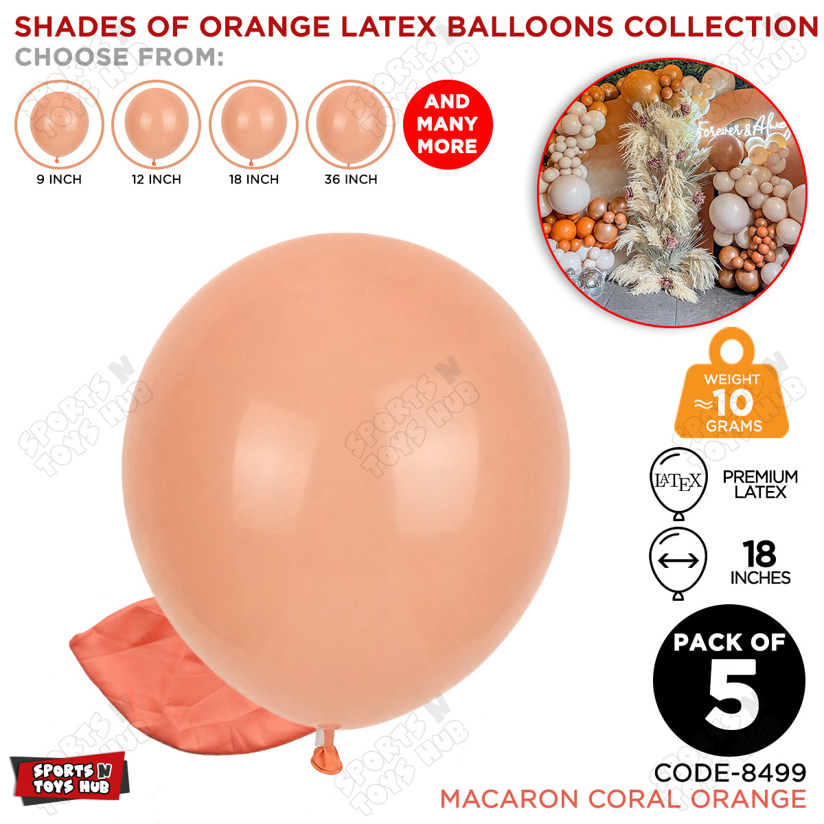 Coral Orange Latex Balloons Available In 9, 12, 18 & 36 Inch Sizes