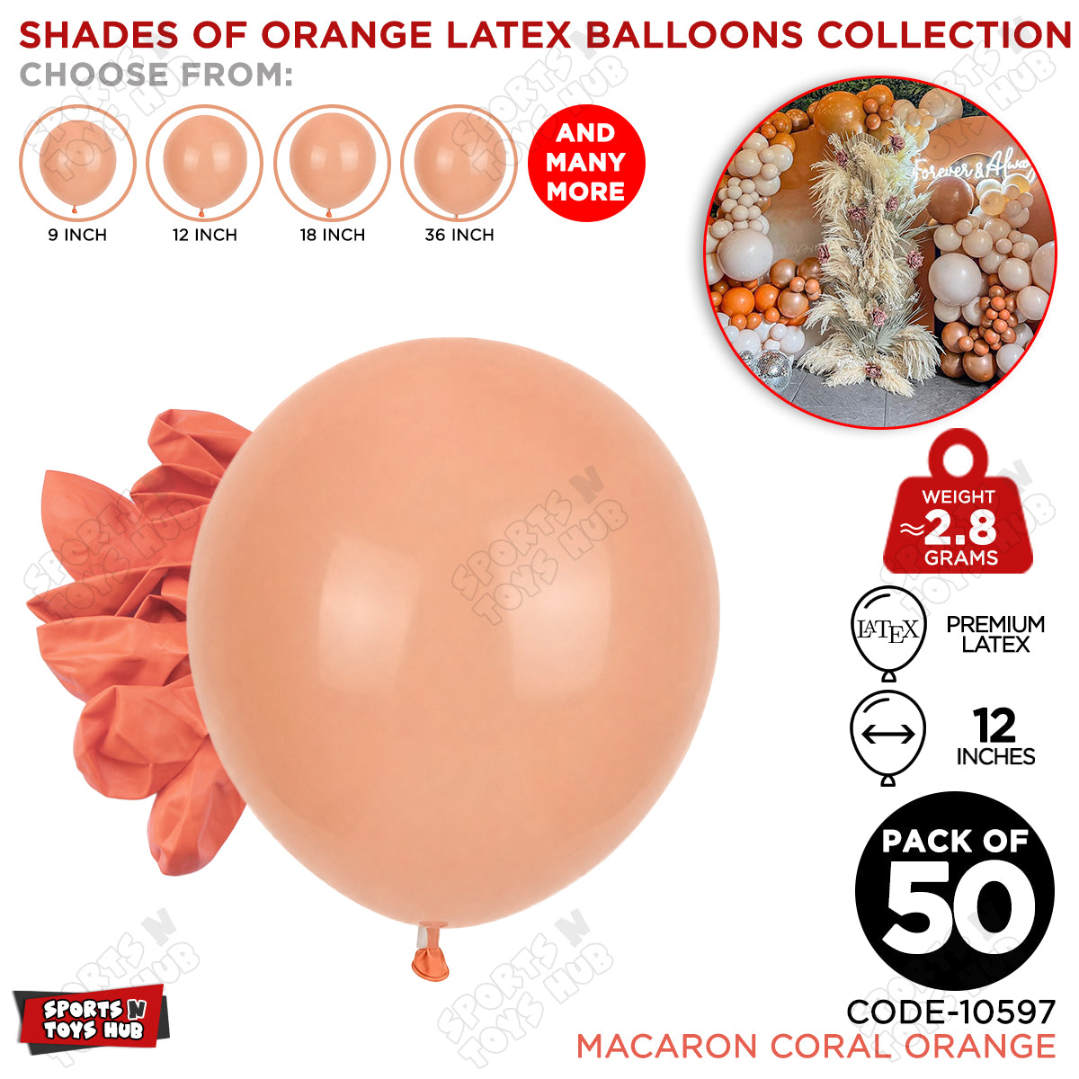Coral Orange Latex Balloons Available In 9, 12, 18 & 36 Inch Sizes