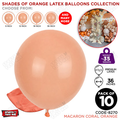 Coral Orange Latex Balloons Available In 9, 12, 18 & 36 Inch Sizes