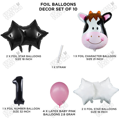 Cow Face Pack Of 10 Foil Balloon Set With 32 Inch Foil Number