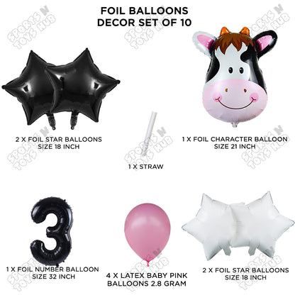 Cow Face Pack Of 10 Foil Balloon Set With 32 Inch Foil Number