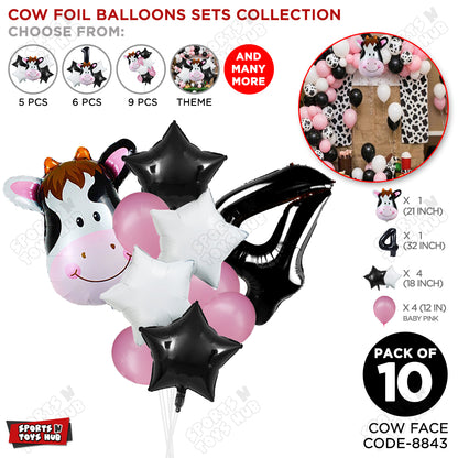 Cow Face Pack Of 10 Foil Balloon Set With 32 Inch Foil Number