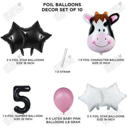 Cow Face Pack Of 10 Foil Balloon Set With 32 Inch Foil Number