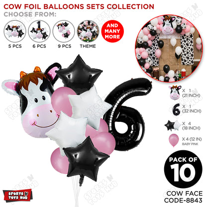 Cow Face Pack Of 10 Foil Balloon Set With 32 Inch Foil Number