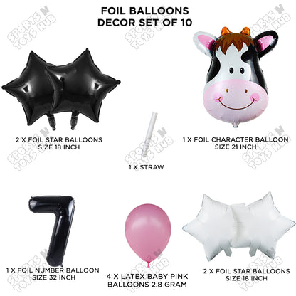 Cow Face Pack Of 10 Foil Balloon Set With 32 Inch Foil Number