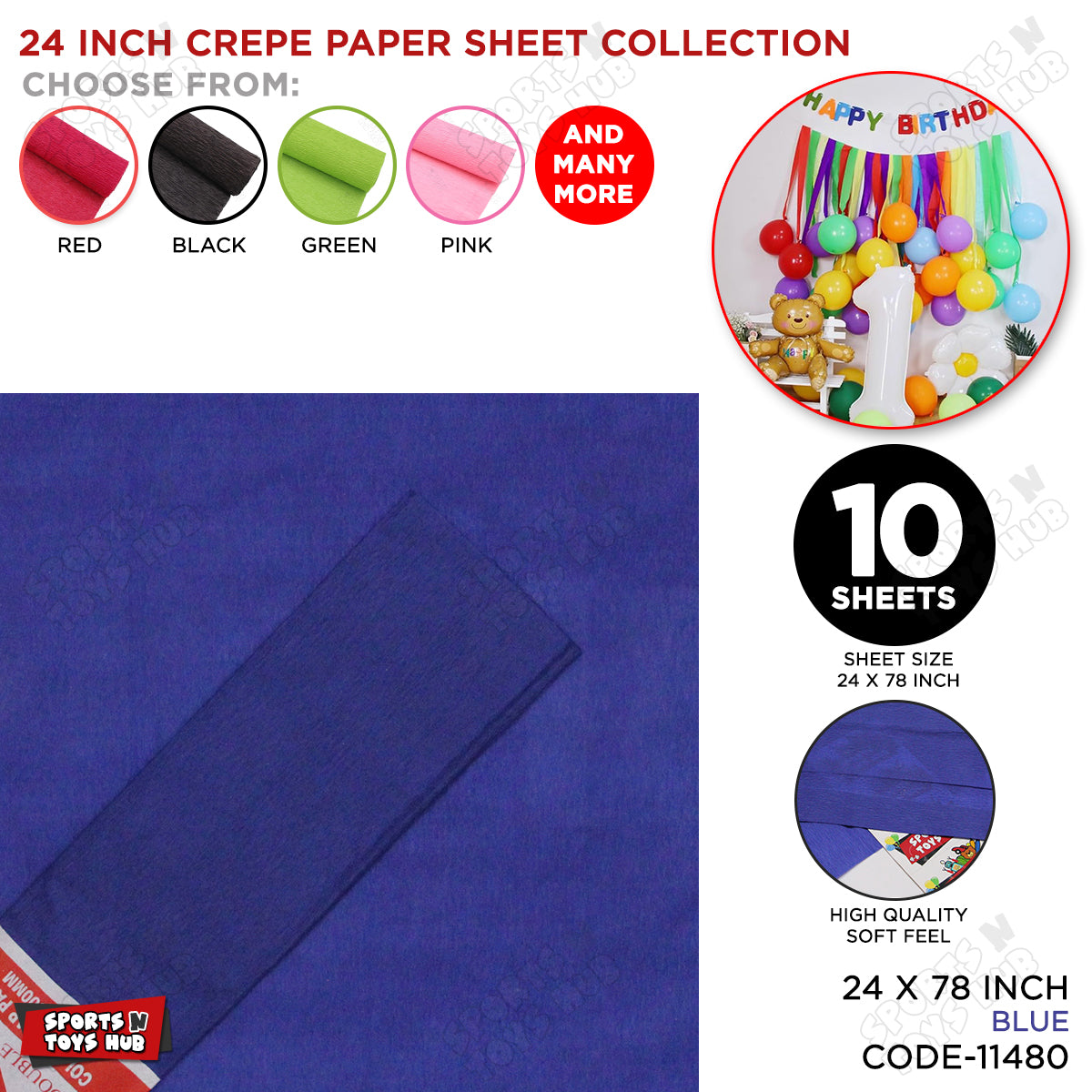 24 Inch - Crepe Paper Sheets - Pack Of 10