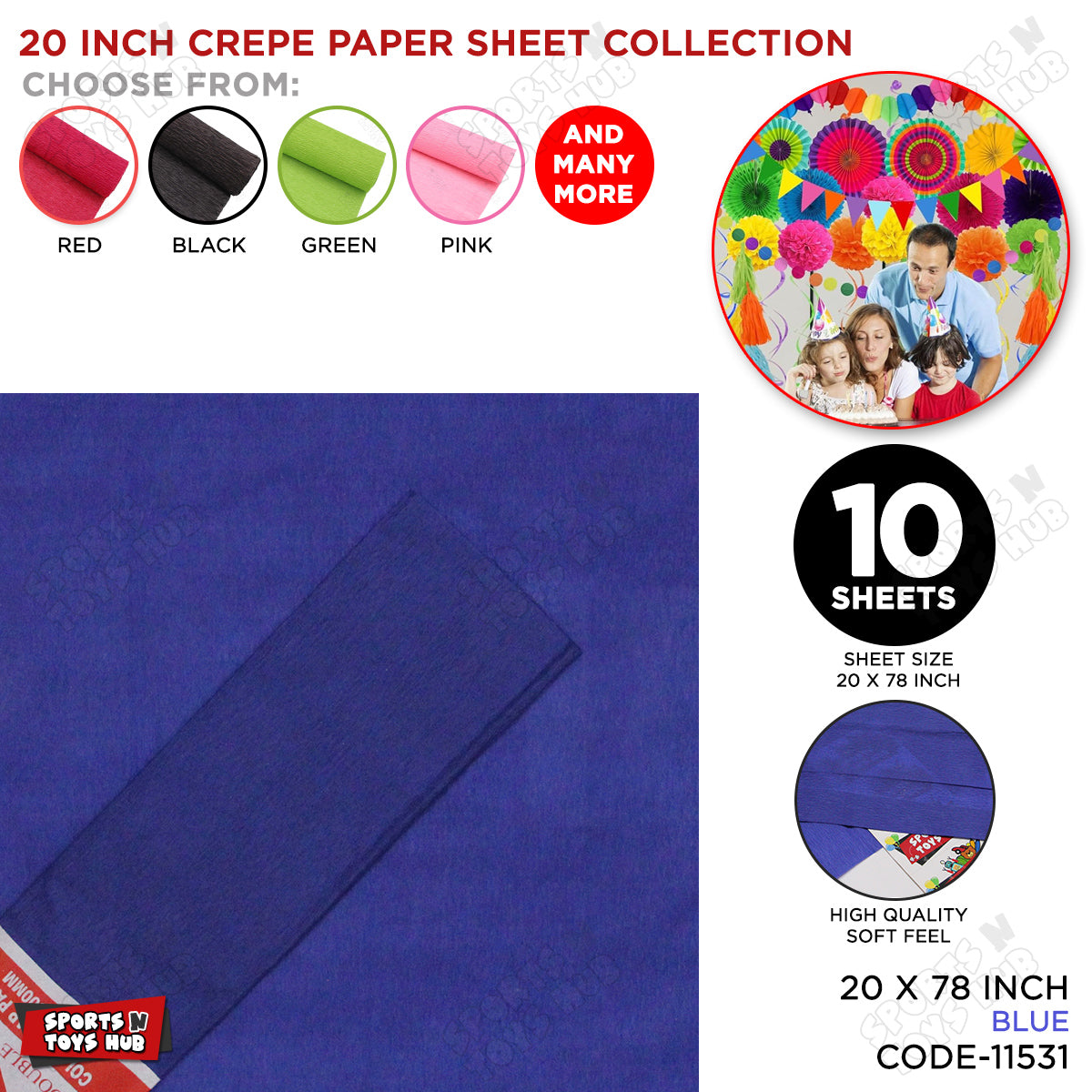 20 Inch - Crepe Paper Sheets - Pack Of 10