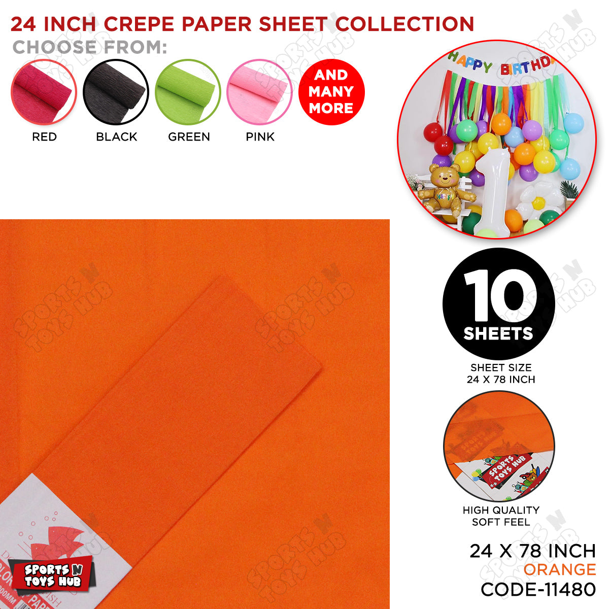 24 Inch - Crepe Paper Sheets - Pack Of 10