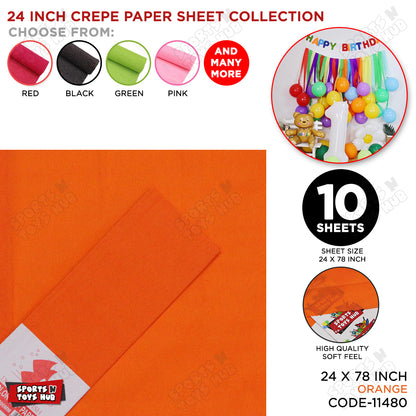 24 Inch - Crepe Paper Sheets - Pack Of 10