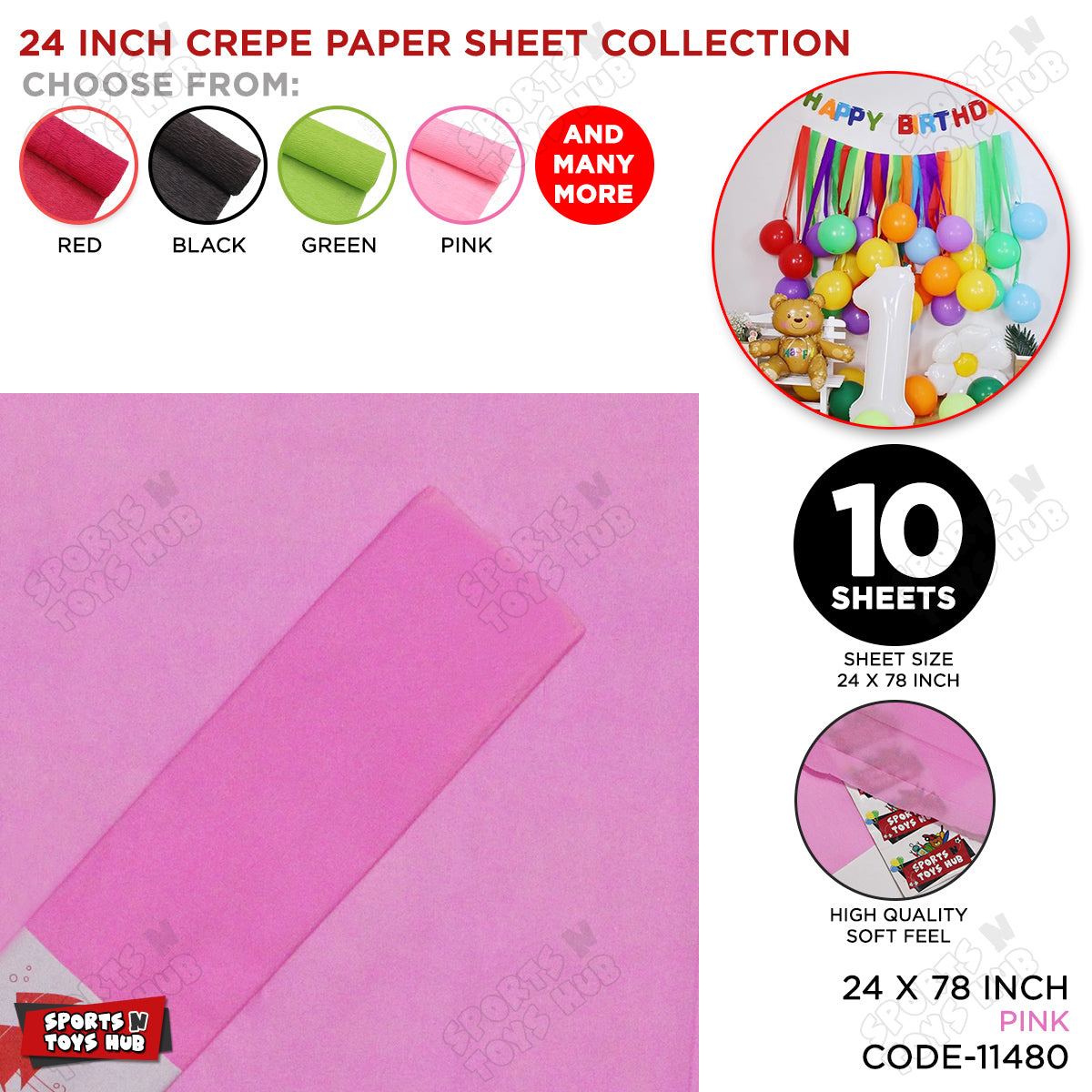24 Inch - Crepe Paper Sheets - Pack Of 10