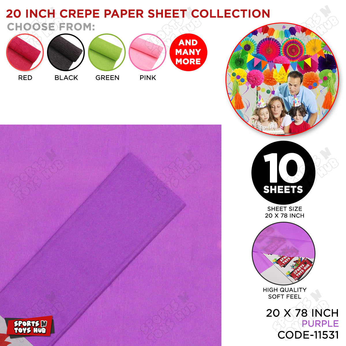 20 Inch - Crepe Paper Sheets - Pack Of 10