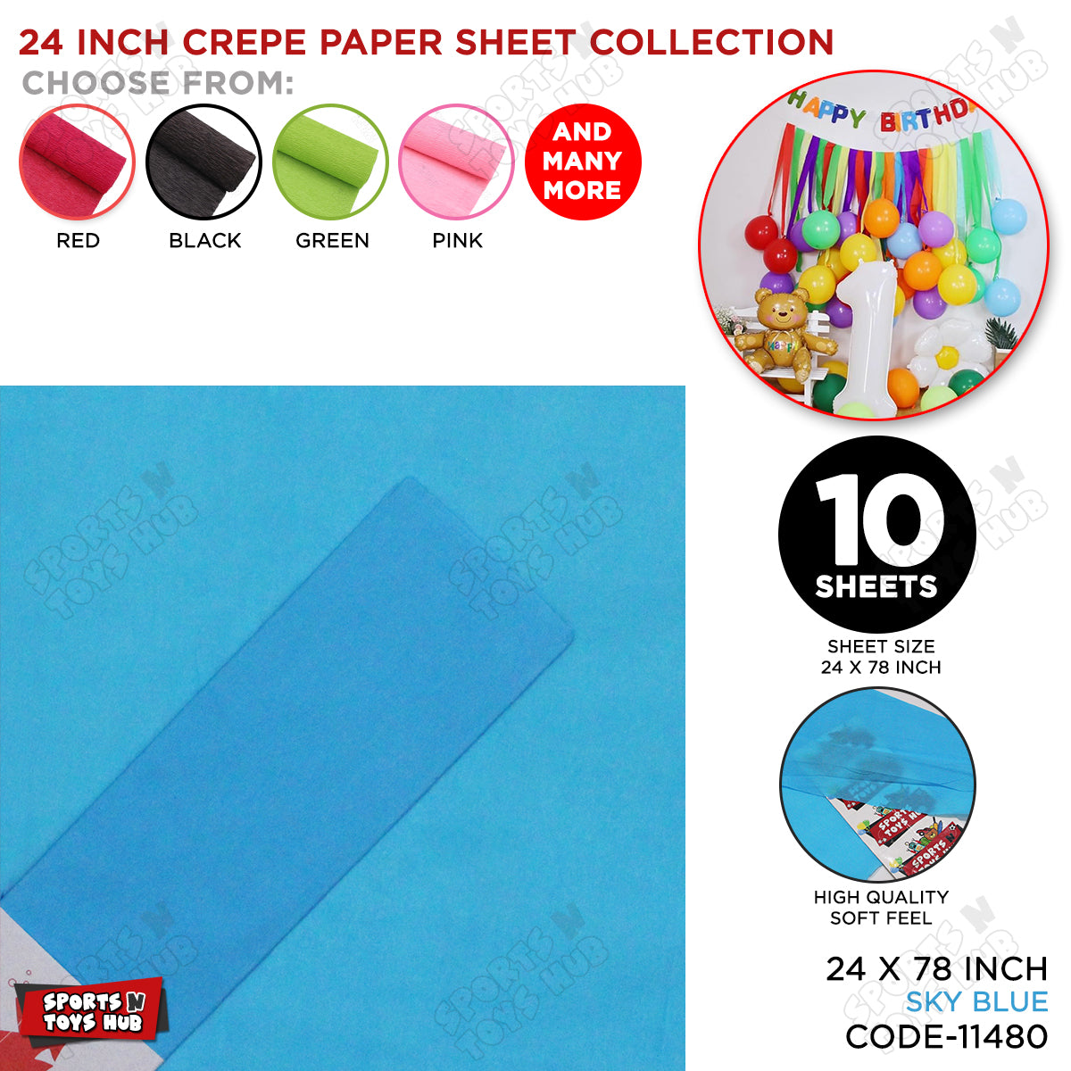 24 Inch - Crepe Paper Sheets - Pack Of 10