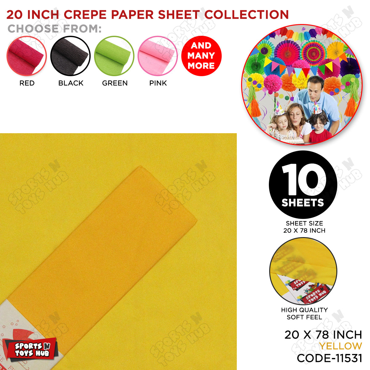 20 Inch - Crepe Paper Sheets - Pack Of 10