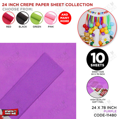 24 Inch - Crepe Paper Sheets - Pack Of 10