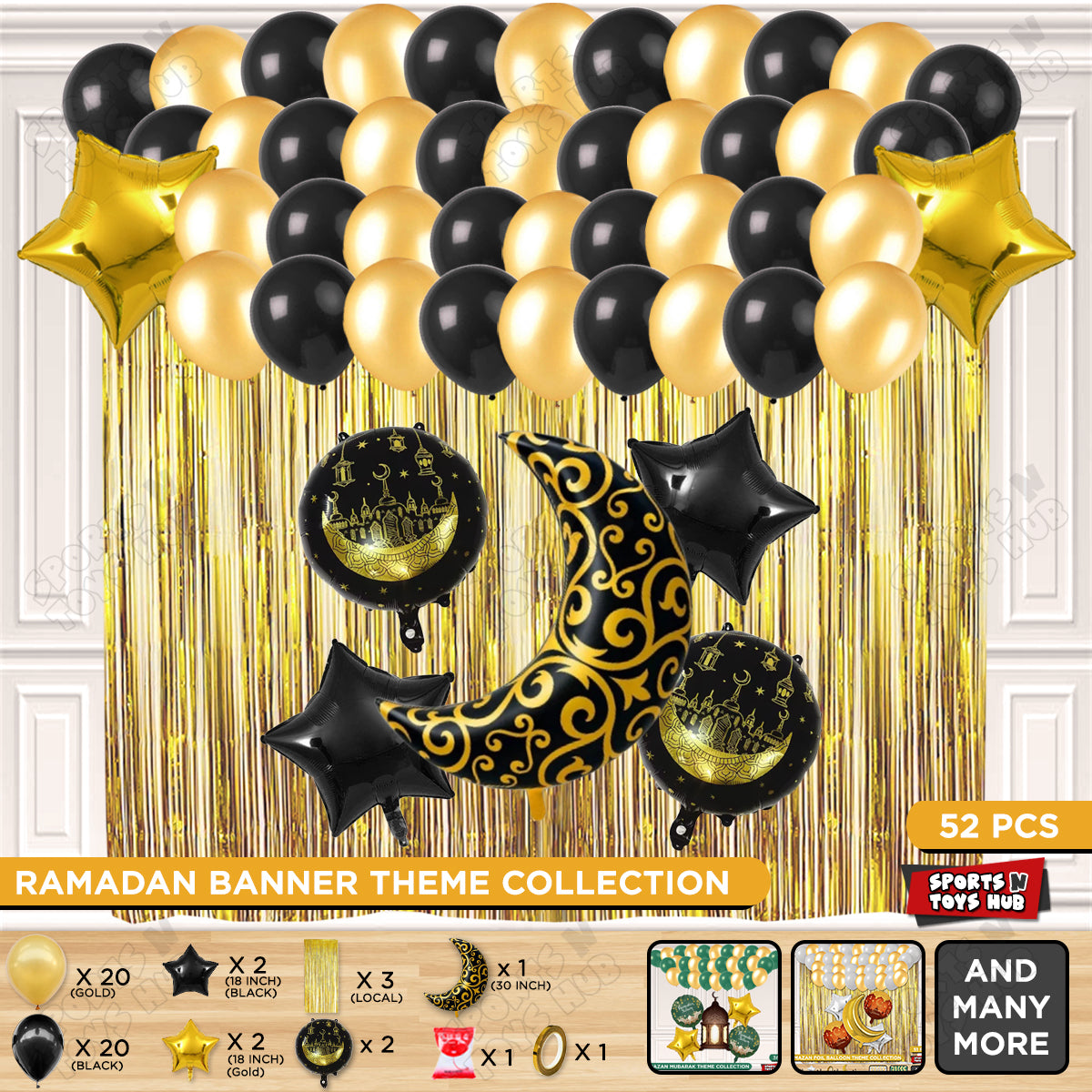 Crescent Moon Ramadan Mubarak Foil Balloon Set Theme Collection