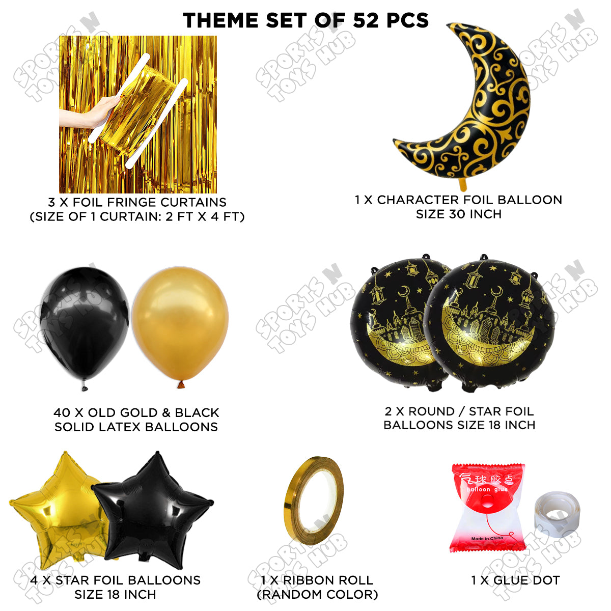 Crescent Moon Ramadan Mubarak Foil Balloon Set Theme Collection