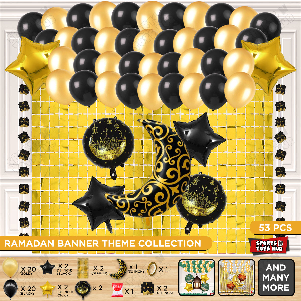 Crescent Moon Ramadan Mubarak Foil Balloon Set Theme Collection