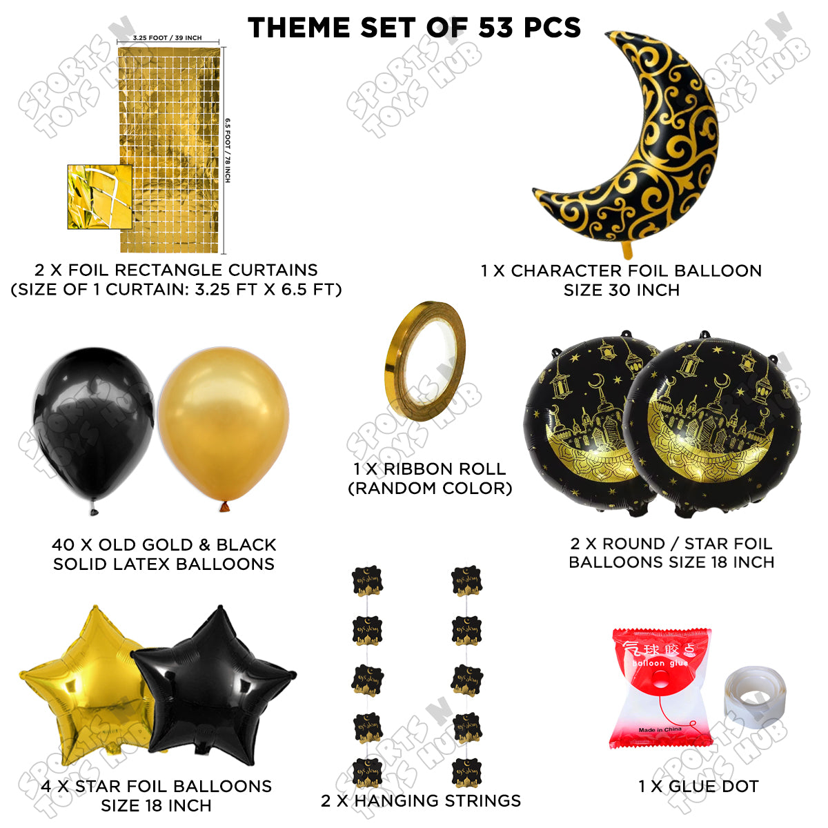 Crescent Moon Ramadan Mubarak Foil Balloon Set Theme Collection