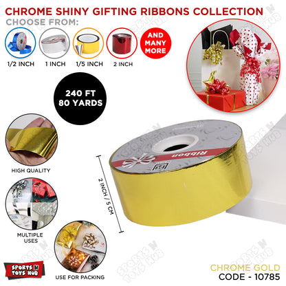 2 Inch x 80 Yards – Wide Shiny Metallic Chrome Curling Ribbon Roll for Gift Wrapping, Bouquet Packing & Event Decor