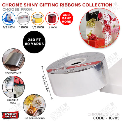 2 Inch x 80 Yards – Wide Shiny Metallic Chrome Curling Ribbon Roll for Gift Wrapping, Bouquet Packing & Event Decor