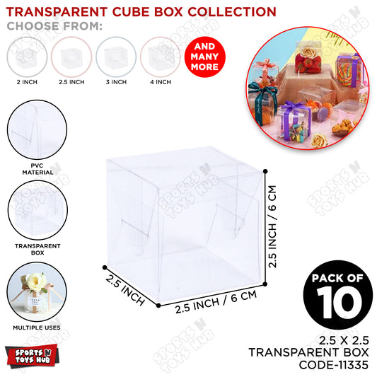2.5x2.5x2.5 Inch Transparent PVC Plastic Sheet Cube Box - Pack Of 10