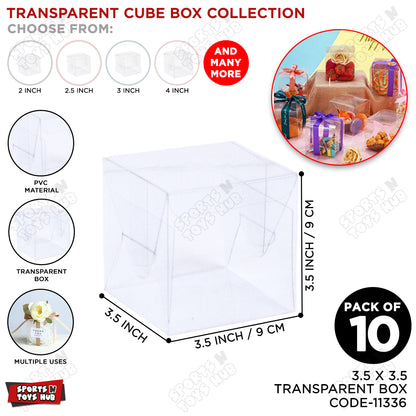 3.5x3.5x3.5 Inch Transparent PVC Plastic Sheet Cube Box - Pack Of 10