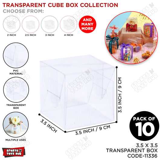 3.5x3.5x3.5 Inch Transparent PVC Plastic Sheet Cube Box - Pack Of 10
