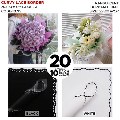 Flower Sheet Curvy Border Style, Wrapping Paper, Floral Gifting Sheets Bouquet Collection