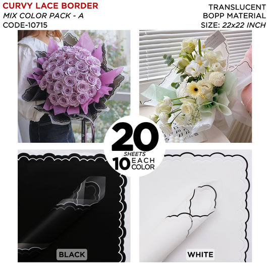 Flower Sheet Curvy Border Style, Wrapping Paper, Floral Gifting Sheets Bouquet - Mix Color Sheet Pack