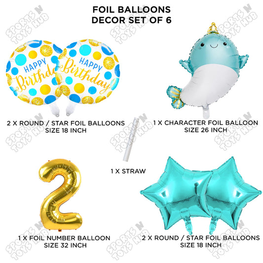 Cute Whale Foil Balloon Pack Of 6 Set With 32 Inch Foil Number Balloons
