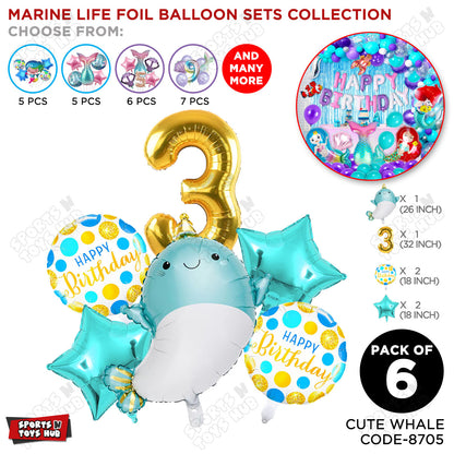 Cute Whale Foil Balloon Pack Of 6 Set With 32 Inch Foil Number Balloons