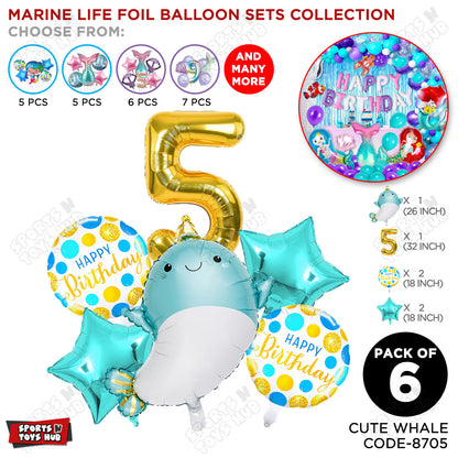 Cute Whale Foil Balloon Pack Of 6 Set With 32 Inch Foil Number Balloons